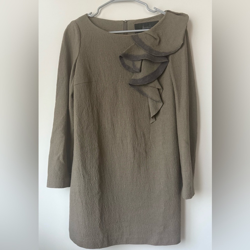 Vintage Hanii Y  Mini Dress - Flutter Appliqué in Light Brown - size EU 40/ US 8